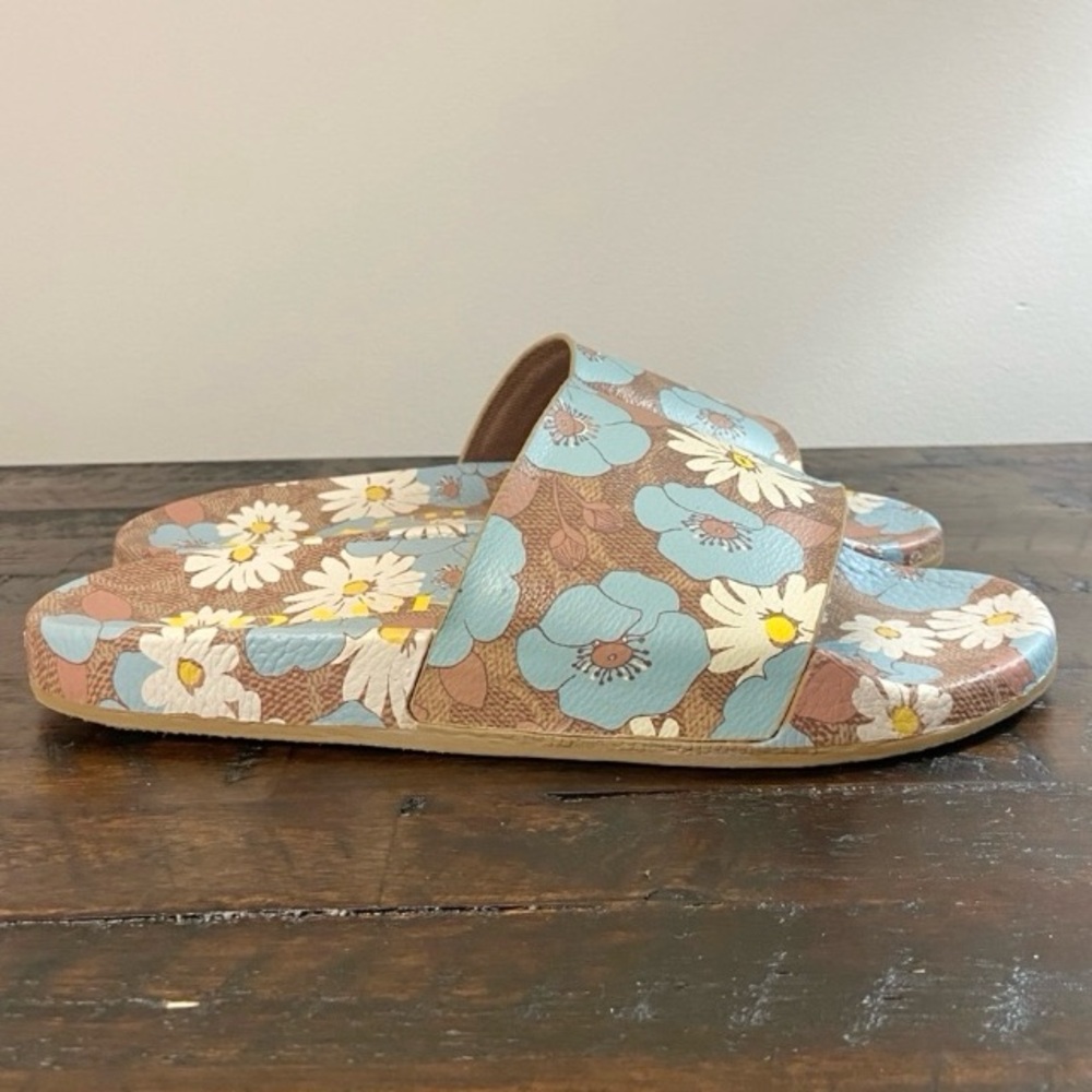 Coach NEW Udele Sig Floral Aqua Rubber Slide Sandals Womens 8 - Picture 8 of 11